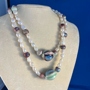 38 inch natural peal and bead necklace